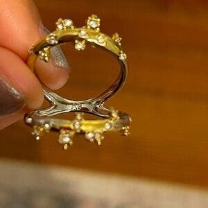 ALEXIS BITTAR Gold Satellite Double Banded Crystal Ring Size 7